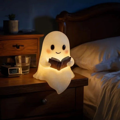 Cute Ghost Reading Book Lamp Halloween Ghost Night Light Decoration