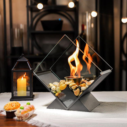 Solenne Diamond Tabletop Bio Ethanol Fireplace – Portable Metal Real Flame Fireplace for Indoor & Outdoor Use