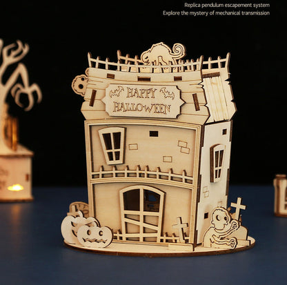 Halloween DIY House Wooden Puzzle Children's Handmade Halloween House Puzzle Toy