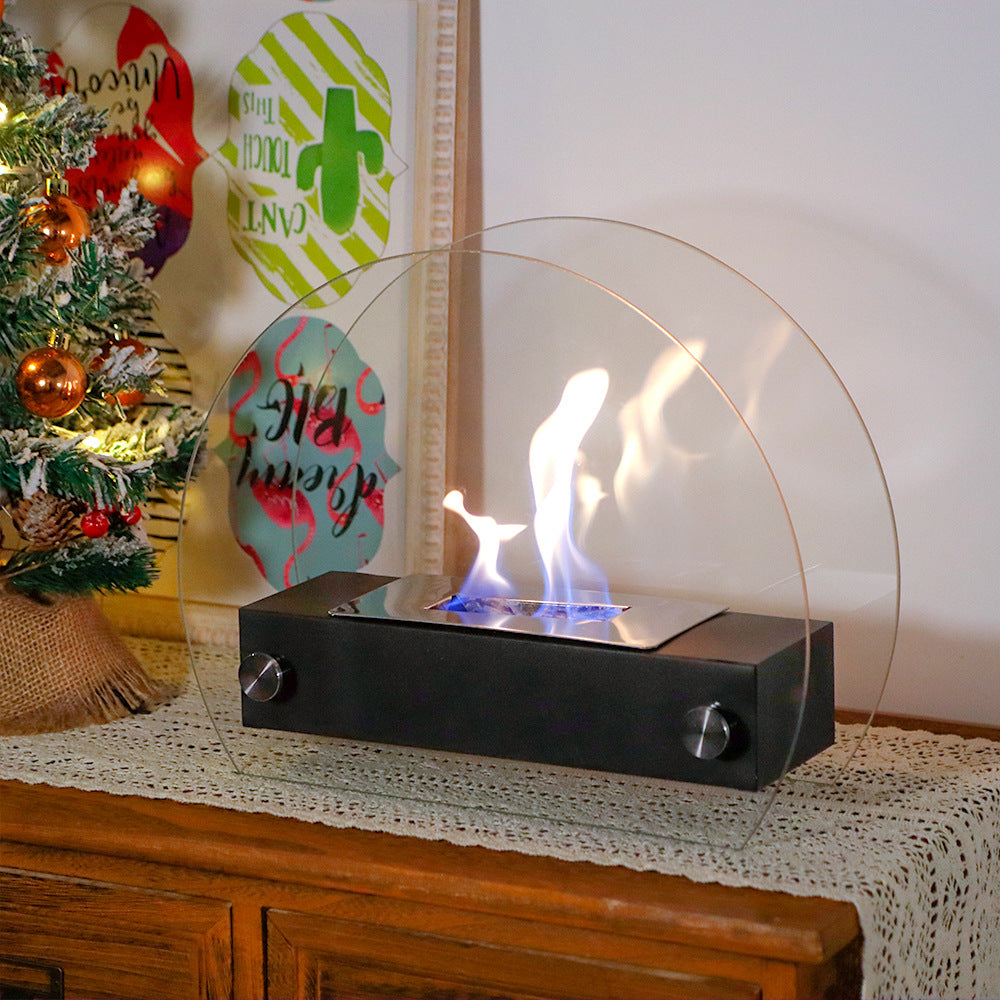 Solenne European Style Tabletop Bio Ethanol Fireplace – Portable Metal Real Flame Fireplace, Black