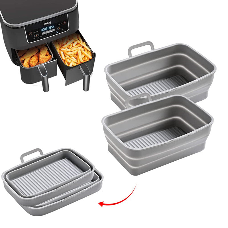 Rectangular Air Frying Pan Double Basket Collapsible Silicone Frying Pan
