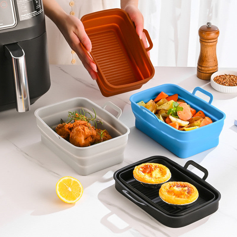 Rectangular Air Frying Pan Double Basket Collapsible Silicone Frying Pan