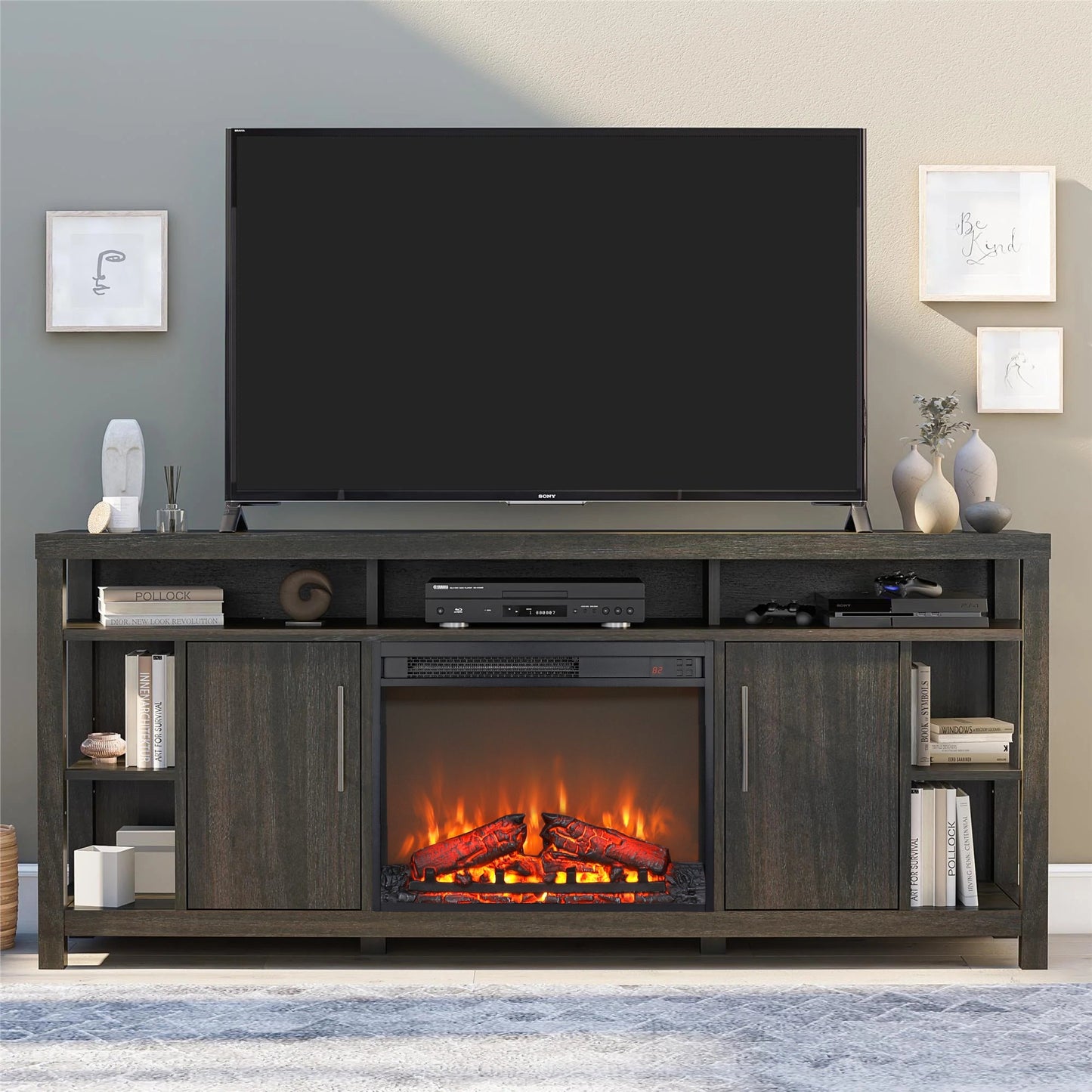 Solenne 23-Inch Electric Fireplace Insert with Realistic Log Set, Remote Control & Adjustable Flame