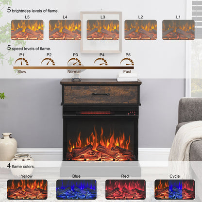 Solenne 25-Inch Electric Fireplace Side Table with 3-Sided Glass Display, Remote Control, Antique Black