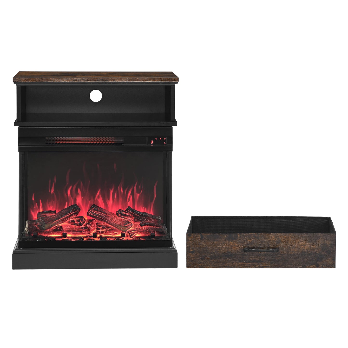 Solenne 25-Inch Electric Fireplace Side Table with 3-Sided Glass Display, Remote Control, Antique Black