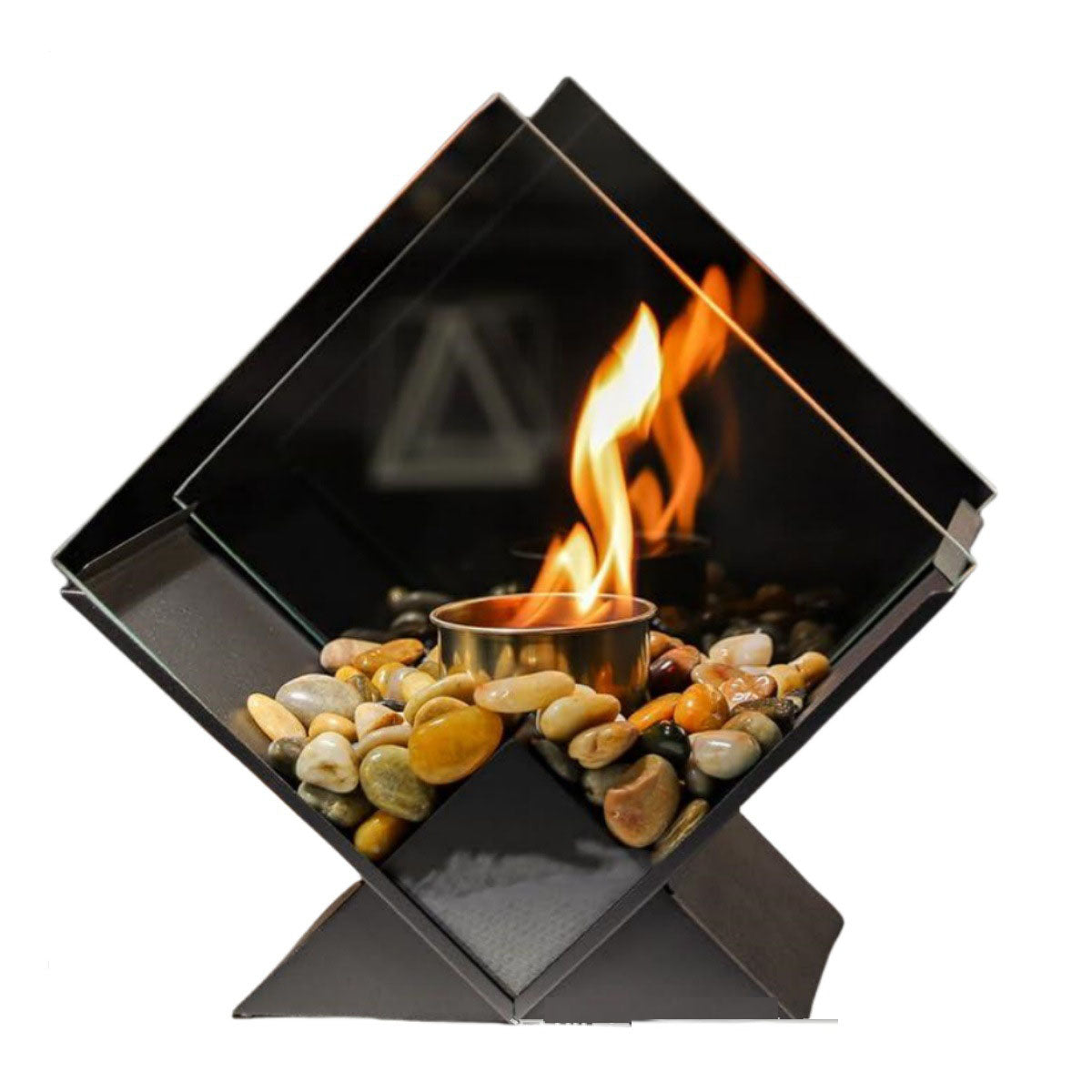 Solenne Diamond Tabletop Bio Ethanol Fireplace – Portable Metal Real Flame Fireplace for Indoor & Outdoor Use