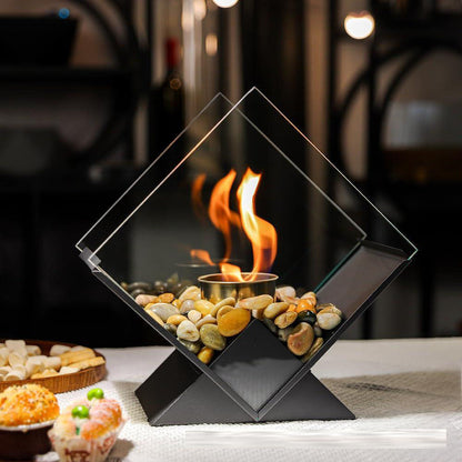 Solenne Diamond Tabletop Bio Ethanol Fireplace – Portable Metal Real Flame Fireplace for Indoor & Outdoor Use