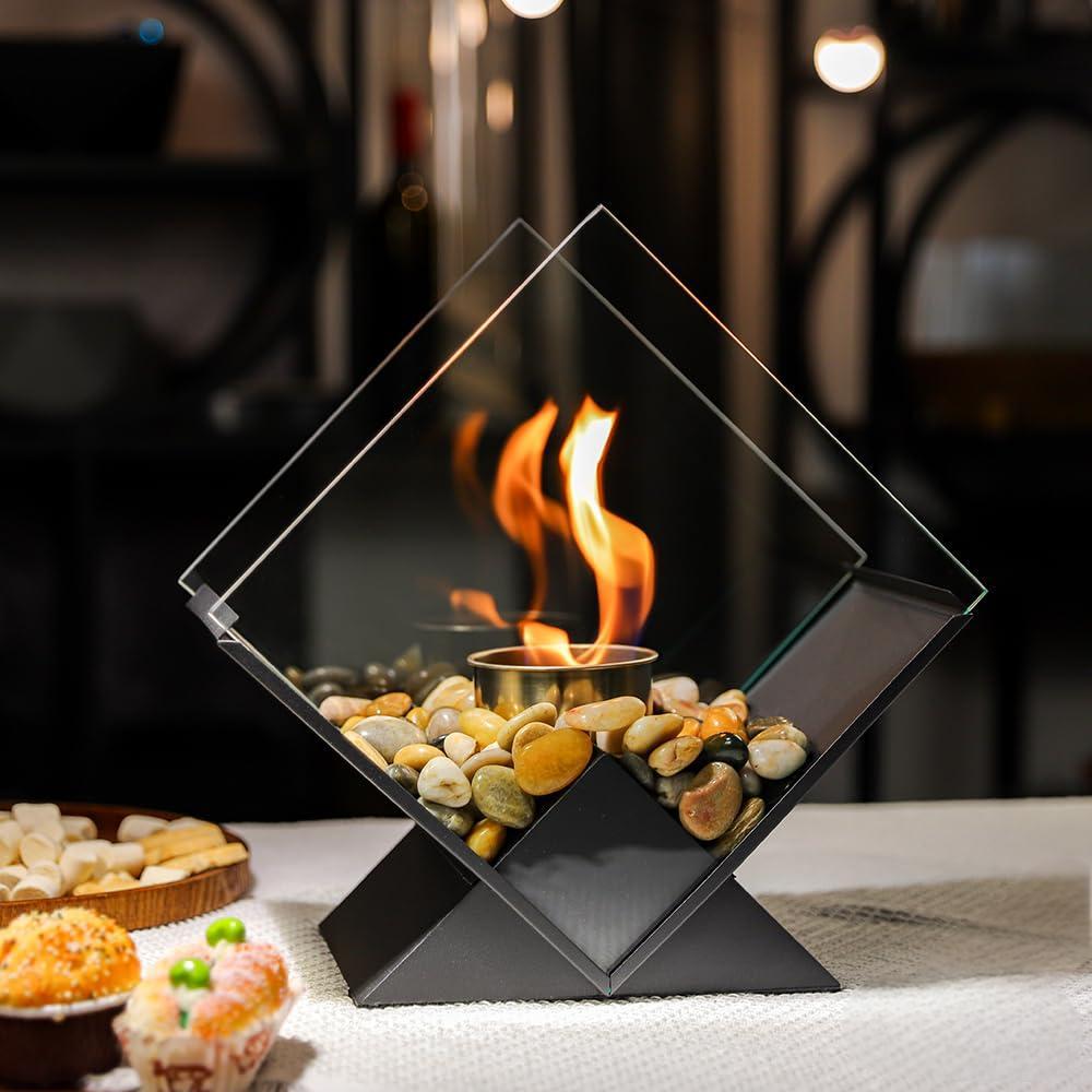 Solenne Diamond Tabletop Bio Ethanol Fireplace – Portable Metal Real Flame Fireplace for Indoor & Outdoor Use