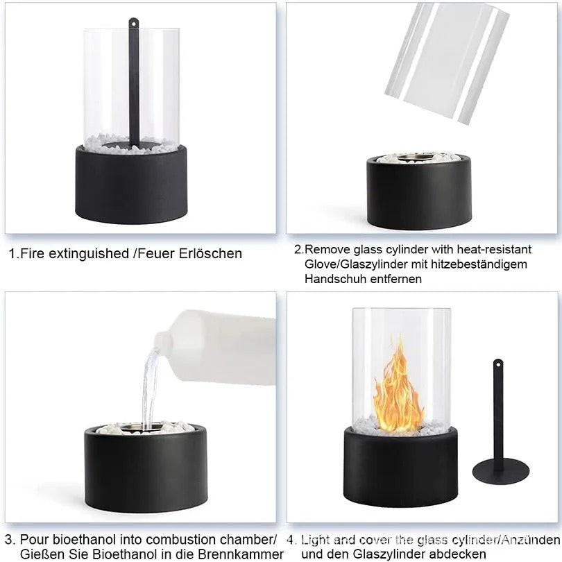 Solenne Tabletop Bio Ethanol Fireplace – Glass Indoor & Outdoor Fire Pit with Stainless Steel Base