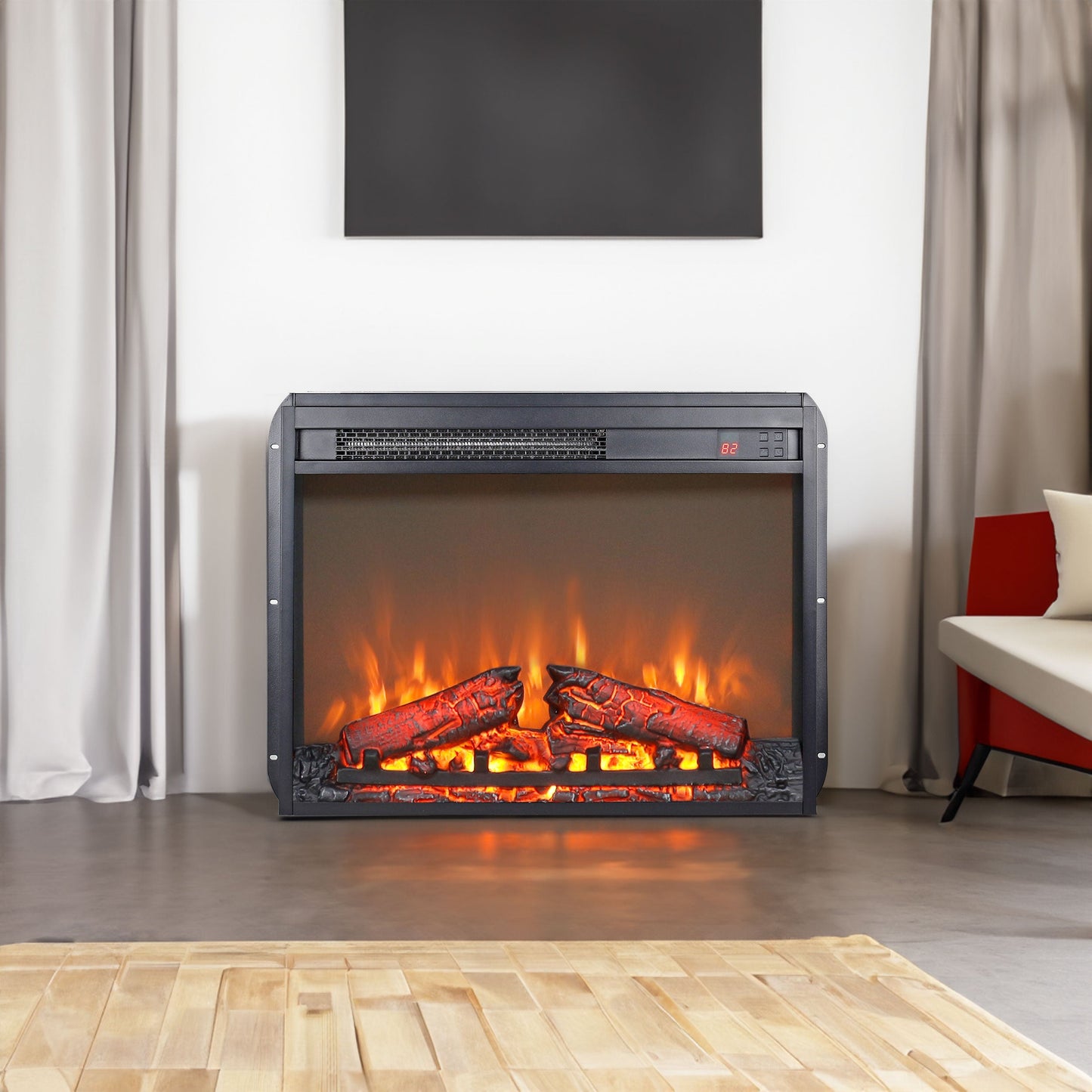 Solenne 23-Inch Electric Fireplace Insert with Realistic Log Set, Remote Control & Adjustable Flame