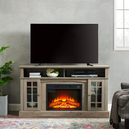 Solenne Gray Wash Electric Fireplace TV Stand with 23-Inch Fireplace Insert, Entertainment Center for TVs Up to 65 Inches