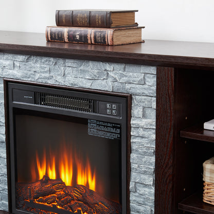 Solenne Cherry Electric Fireplace TV Stand with 18-Inch Fireplace Insert, Faux Stone Entertainment Center for TVs Up to 65 Inches