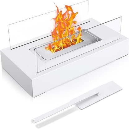 Solenne Rectangular Tabletop Bio Ethanol Fireplace – Portable Metal Real Flame Fireplace with Tempered Glass