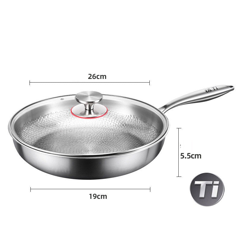 Uncoated titanium steel hammer patterned titanium frying pan with titanium content, non stick pan