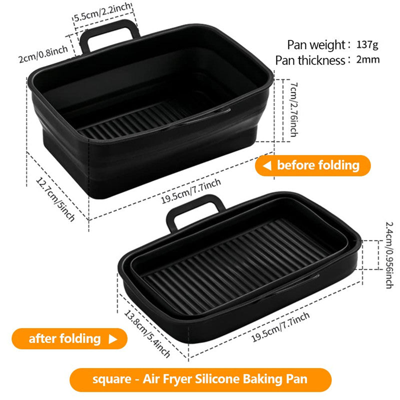 Rectangular Air Frying Pan Double Basket Collapsible Silicone Frying Pan