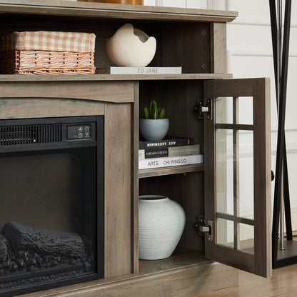 Solenne Gray Wash Electric Fireplace TV Stand with 23-Inch Fireplace Insert, Entertainment Center for TVs Up to 65 Inches