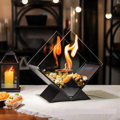 Solenne Diamond Tabletop Bio Ethanol Fireplace – Portable Metal Real Flame Fireplace for Indoor & Outdoor Use
