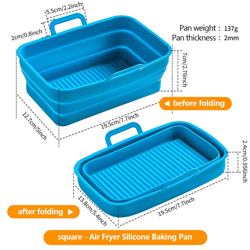 Rectangular Air Frying Pan Double Basket Collapsible Silicone Frying Pan