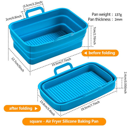 Rectangular Air Frying Pan Double Basket Collapsible Silicone Frying Pan