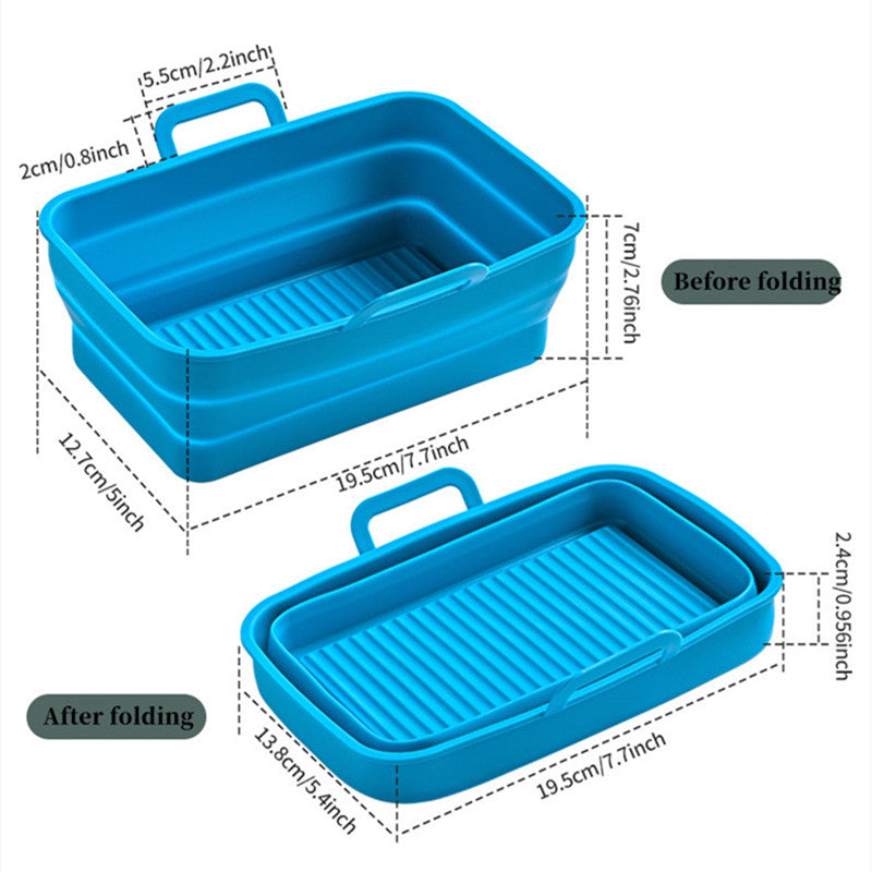 Rectangular Air Frying Pan Double Basket Collapsible Silicone Frying Pan