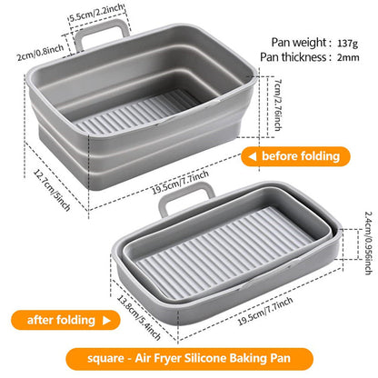 Rectangular Air Frying Pan Double Basket Collapsible Silicone Frying Pan