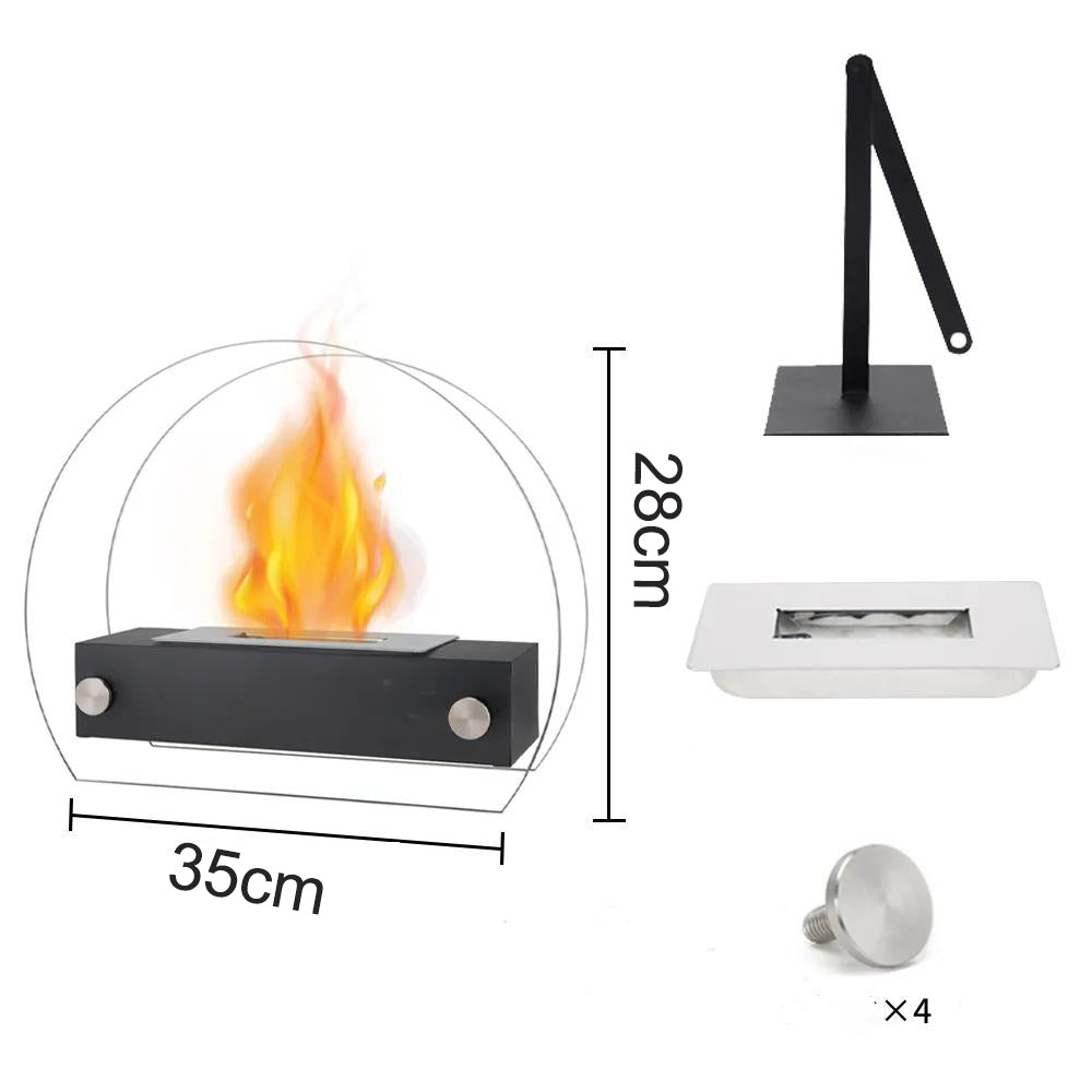 Solenne European Style Tabletop Bio Ethanol Fireplace – Portable Metal Real Flame Fireplace, Black