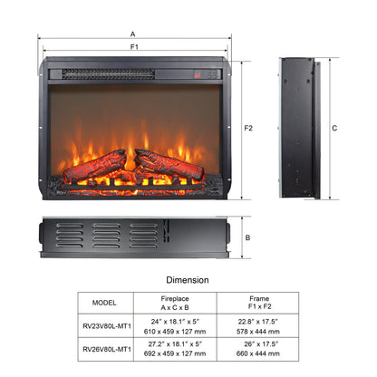 Solenne 23-Inch Electric Fireplace Insert with Realistic Log Set, Remote Control & Adjustable Flame