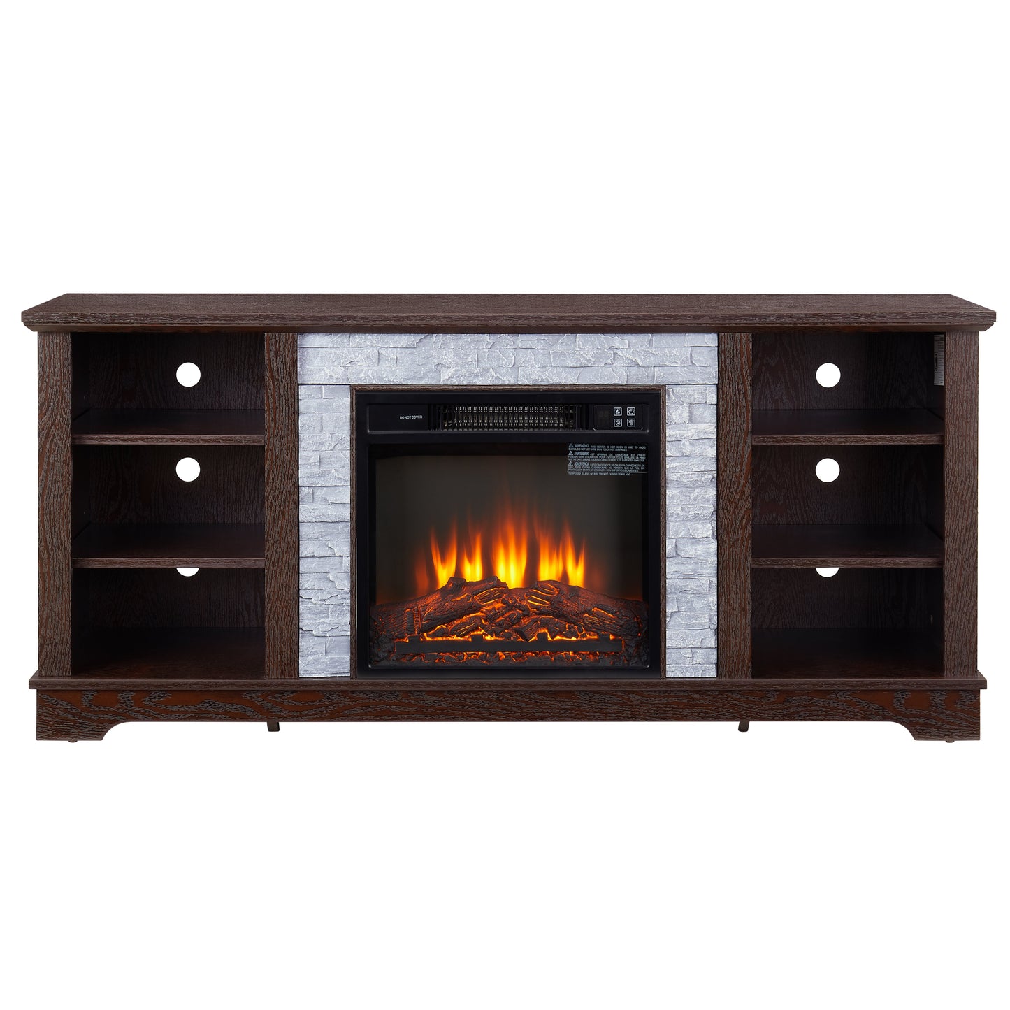 Solenne Cherry Electric Fireplace TV Stand with 18-Inch Fireplace Insert, Faux Stone Entertainment Center for TVs Up to 65 Inches