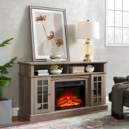 Solenne Gray Wash Electric Fireplace TV Stand with 23-Inch Fireplace Insert, Entertainment Center for TVs Up to 65 Inches