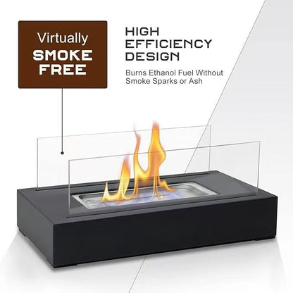 Solenne Rectangular Tabletop Bio Ethanol Fireplace – Portable Metal Real Flame Fireplace with Tempered Glass
