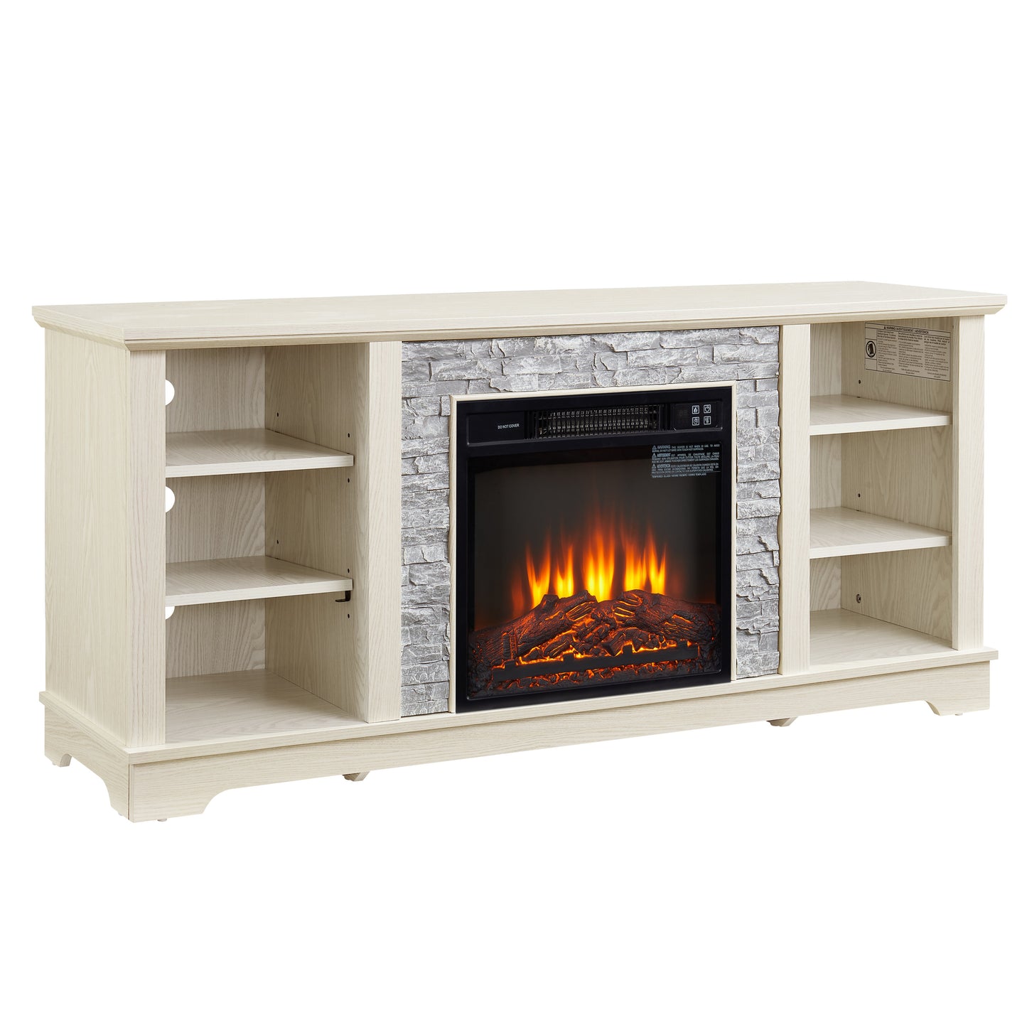 Solenne Stone Mantel Electric Fireplace TV Stand with 18-Inch Fireplace Insert, White, Fits TVs Up to 65 Inches