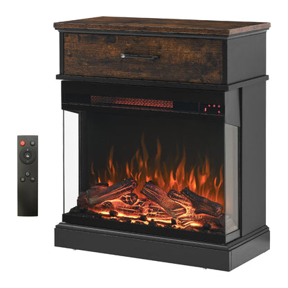 Solenne 25-Inch Electric Fireplace Side Table with 3-Sided Glass Display, Remote Control, Antique Black