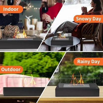 Solenne Rectangular Tabletop Bio Ethanol Fireplace – Portable Metal Real Flame Fireplace with Tempered Glass