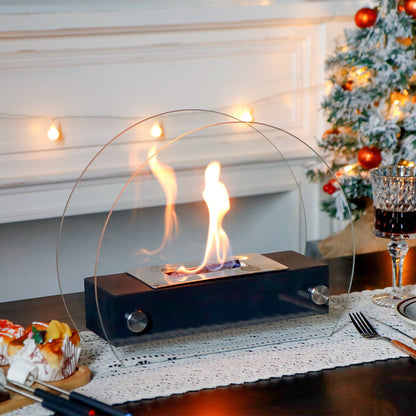 Solenne European Style Tabletop Bio Ethanol Fireplace – Portable Metal Real Flame Fireplace, Black