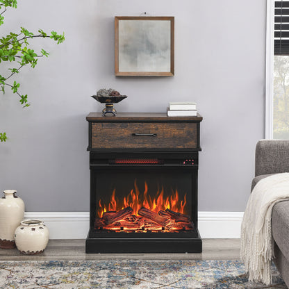Solenne 25-Inch Electric Fireplace Side Table with 3-Sided Glass Display, Remote Control, Antique Black