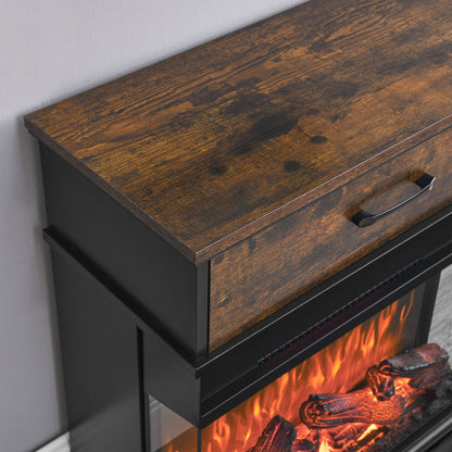 Solenne 25-Inch Electric Fireplace Side Table with 3-Sided Glass Display, Remote Control, Antique Black