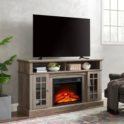 Solenne Gray Wash Electric Fireplace TV Stand with 23-Inch Fireplace Insert, Entertainment Center for TVs Up to 65 Inches