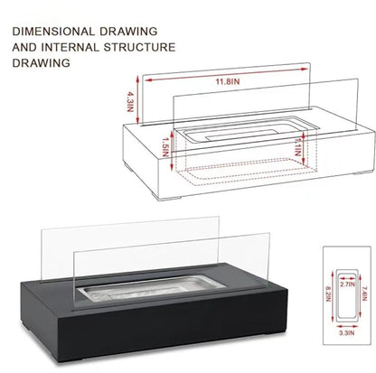 Solenne Rectangular Tabletop Bio Ethanol Fireplace – Portable Metal Real Flame Fireplace with Tempered Glass