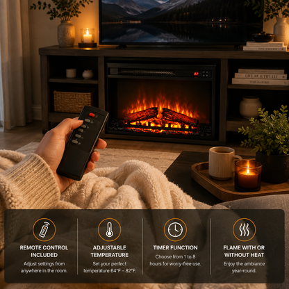 Solenne 24-Inch-Wide Electric Fireplace Insert with Realistic Log Set