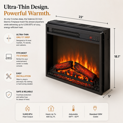 Solenne 24-Inch-Wide Electric Fireplace Insert with Realistic Log Set
