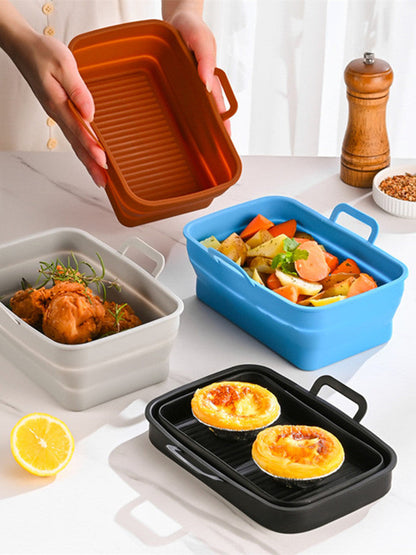 Rectangular Air Frying Pan Double Basket Collapsible Silicone Frying Pan