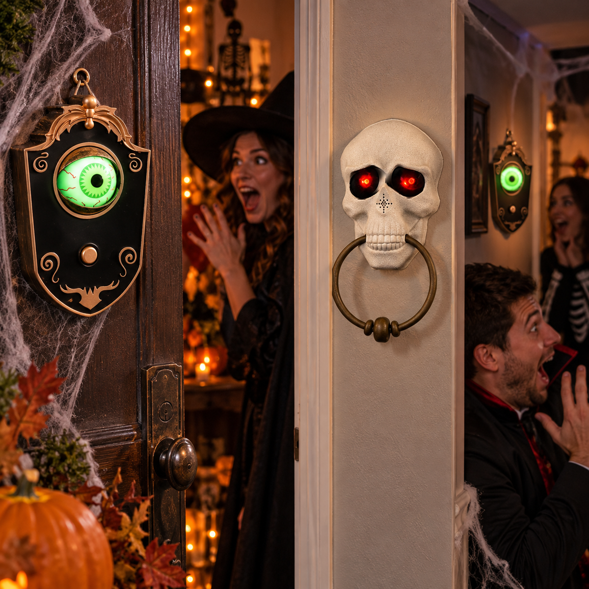 The Watcher Animated Halloween Doorbell — Glowing Rotating Eye or Haunted Skull