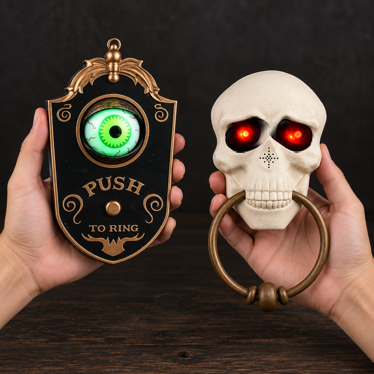 The Watcher Animated Halloween Doorbell — Glowing Rotating Eye or Haunted Skull