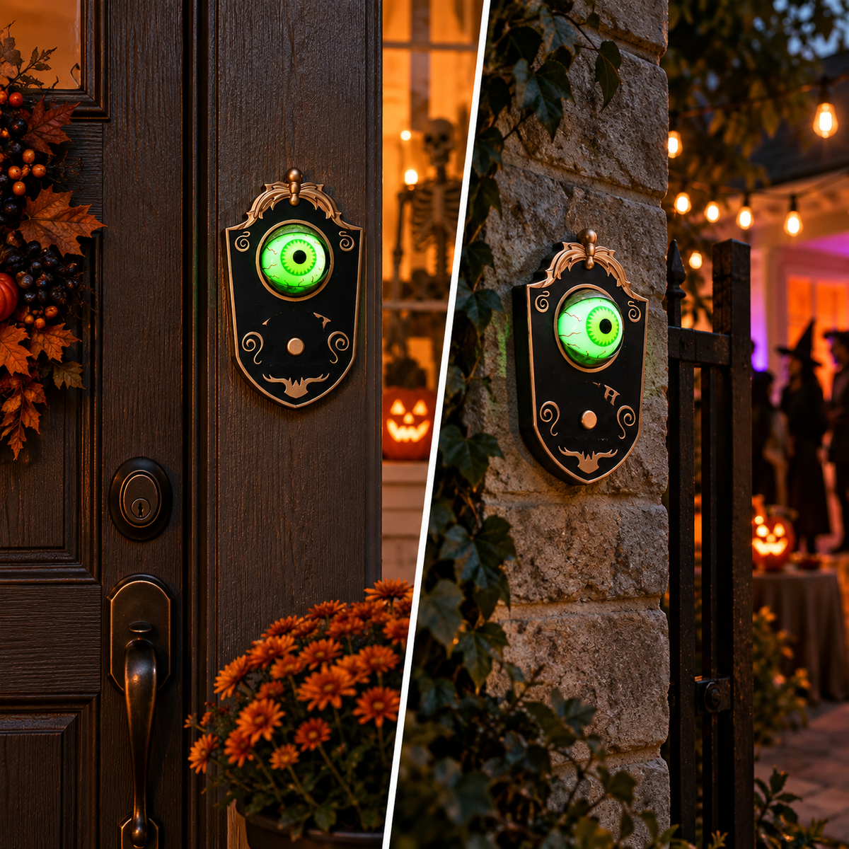 The Watcher Animated Halloween Doorbell — Glowing Rotating Eye or Haunted Skull