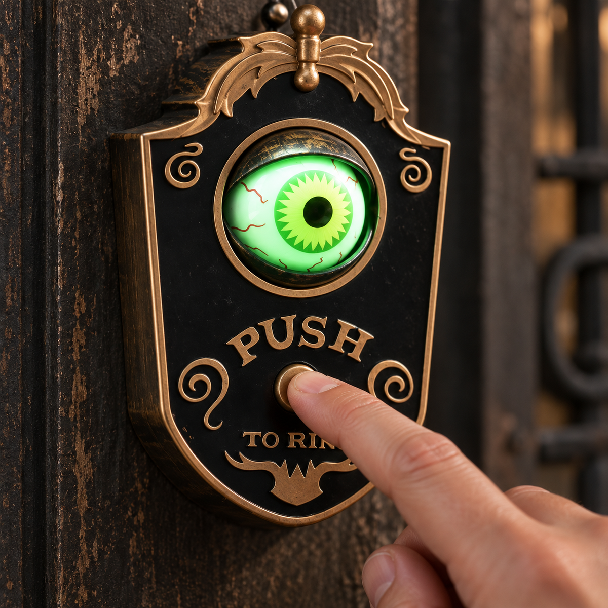 The Watcher Animated Halloween Doorbell — Glowing Rotating Eye or Haunted Skull